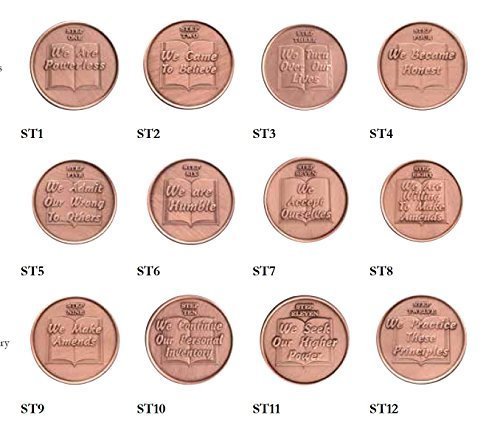 Twelve Steps Copper Step Medallion Set of 12 AA Alcoholics Anonymous NA