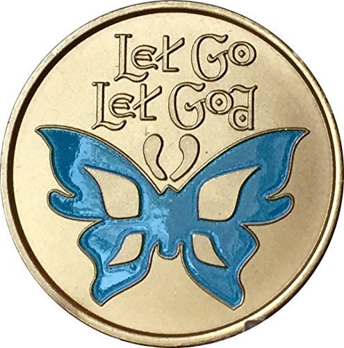Let Go Let God Blue Color Butterfly Serenity Prayer Recovery Sobriety Medalli...