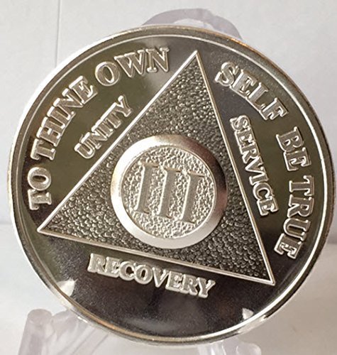 3 Year Alcoholics Anonymous Medallion White Silver Plated AA Sobriety Chip Coin - Foto 2