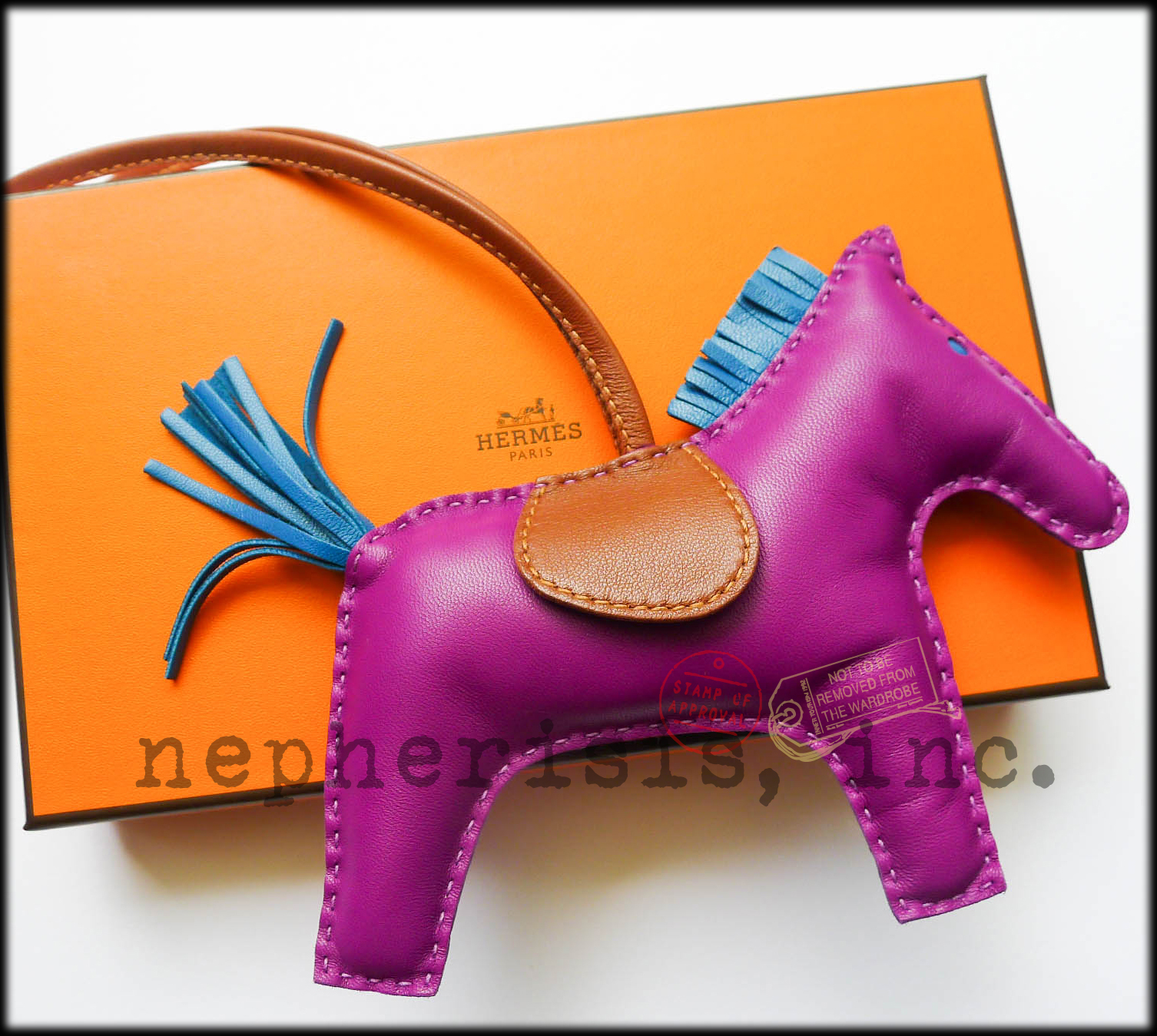 AUTH NWB Hermes Grigri Rodeo Horse GM Large Leather Bag Charm PURPLE ...