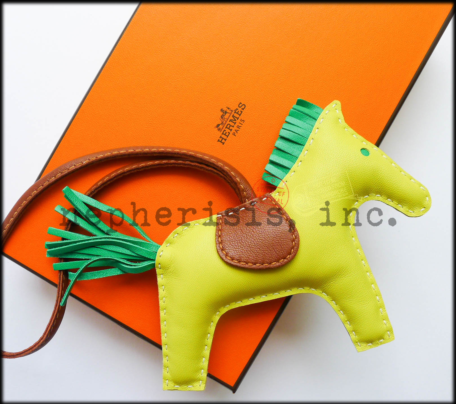 AUTH NWB Hermes Grigri Rodeo Horse MM Medium Leather Bag Charm LIME ...