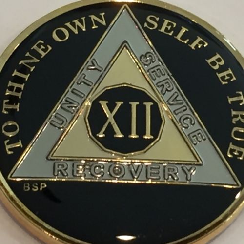 2 Year Midnight Blue AA Medallion Alcoholics Anonymous Chip Gold Tri-Plate two 