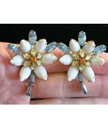 ALICE CAVINESS signed Flower Rhinestone Clip-on EARRINGS - 1 3/4 inches - $65.00