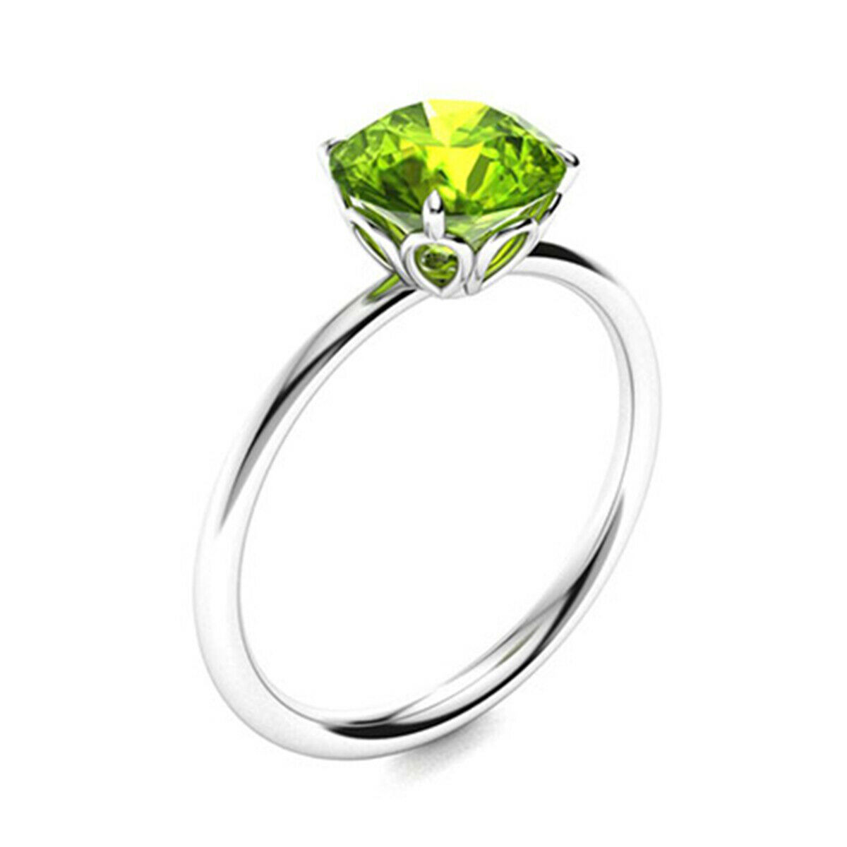 0.75 Ctw Solitaire Round Peridot 10K White Gold Dainty Promise Ring