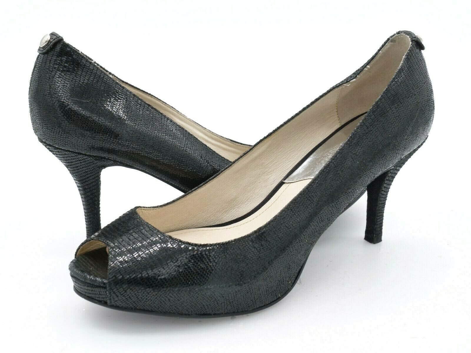 Primary image for Michael Kors Womens 9 Heels Black Lizard Print Leather Peep Toe Platform Pumps