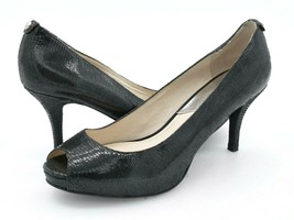 Michael Kors Womens 9 Heels Black Lizard Print Leather Peep Toe Platform Pumps - $29.99