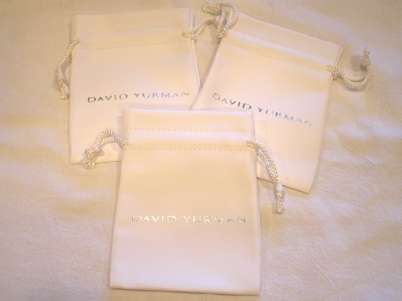 Primary image for Yurman 3 medium White Pouches  with Silver lettering NEW 