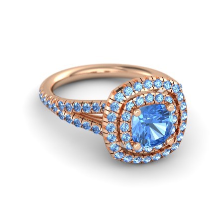 2 Ct Cushion Cut Blue Topaz 18k Rose Gold Fn Disney Cinderella Engagement Ring