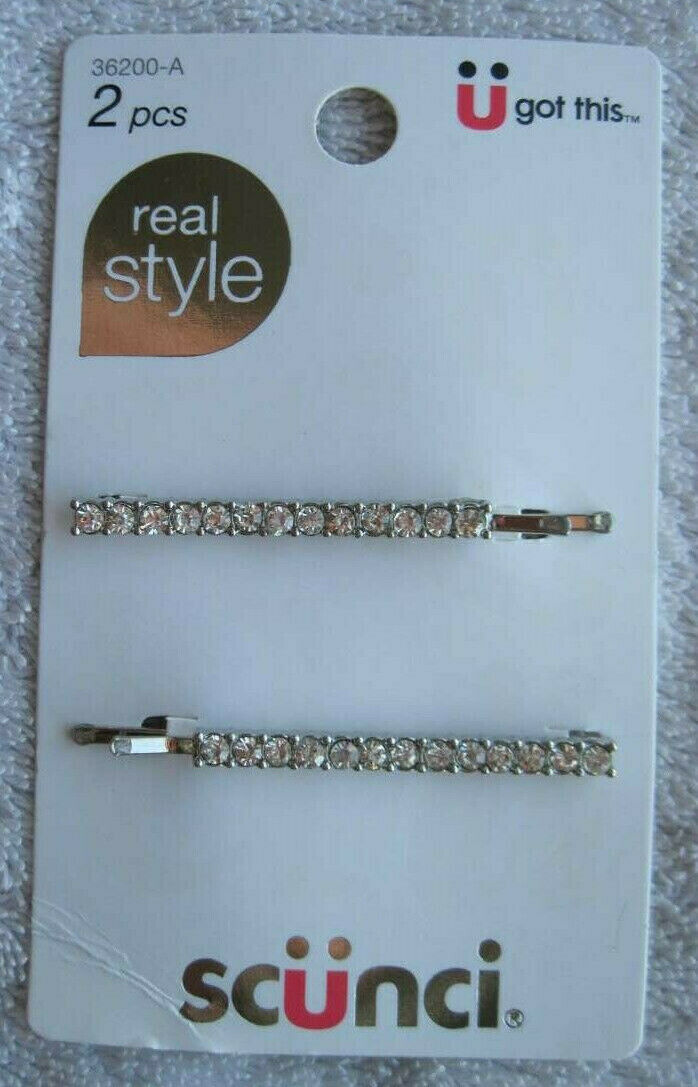 2 Scunci Real Style Diamond Gems Bobbies Bobby Slide Hair Pins Jewel Sparkle