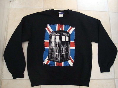 Dr Who Police Call Box BBC Medium Long Sleeve Black Crew Neck Sweatshirt - $21.42