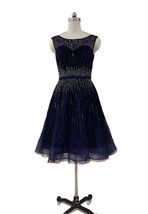 Rosyfancy Black See-through Neck A-line Short Beaded Prom Cocktail Dress - $195.00