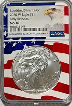 2020 W Burnished Silver Eagle $1  NGC MS70 Early Releases    image 1