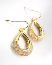 Shimmery Sparkle 18kt Gold Plated Wire Mesh Ring Cz Crystals Dangle Earrings - $24.99