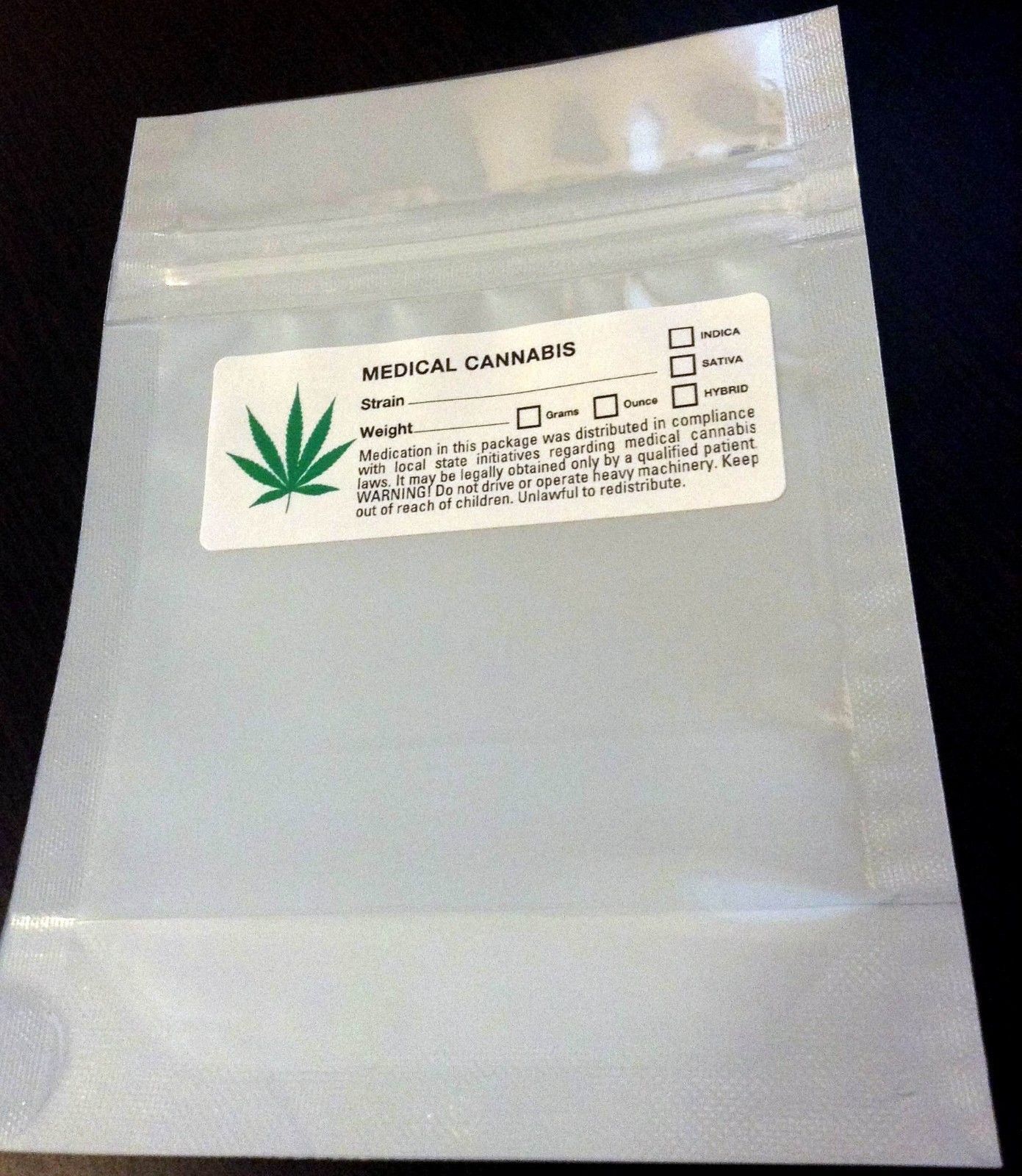 100 SMELL PROOF BAGS (w/ Green Leaf LABELS) Marijuana Cannabis MYLAR ...