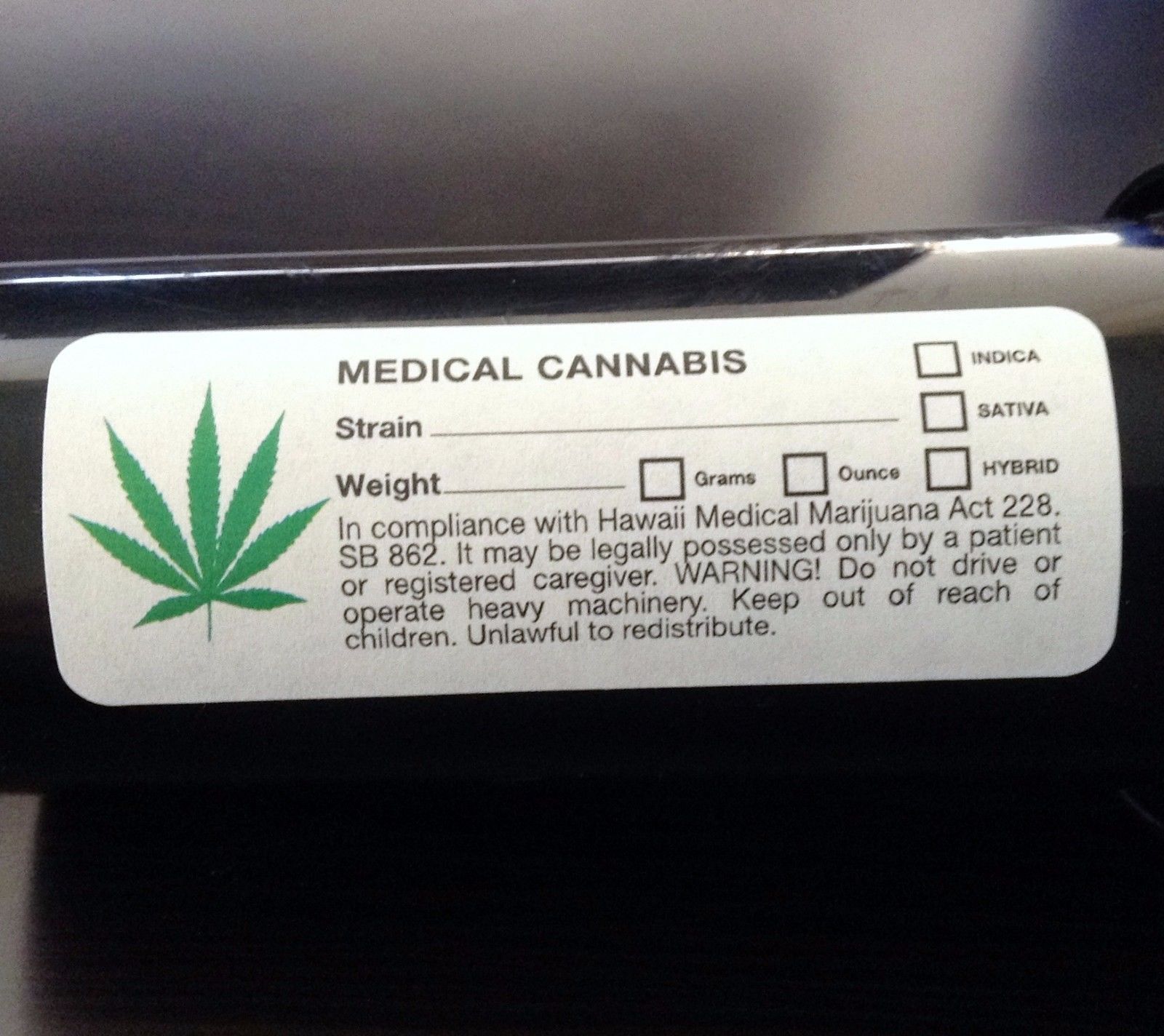 Green Leaf (HAWAII Compliant) Medical Marijuana Labels Cannabis