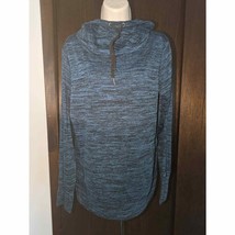 Women&#39;s LL Bean High Neck Pullover Hoodie Front Pocket Heather Blue Blac... - $24.75