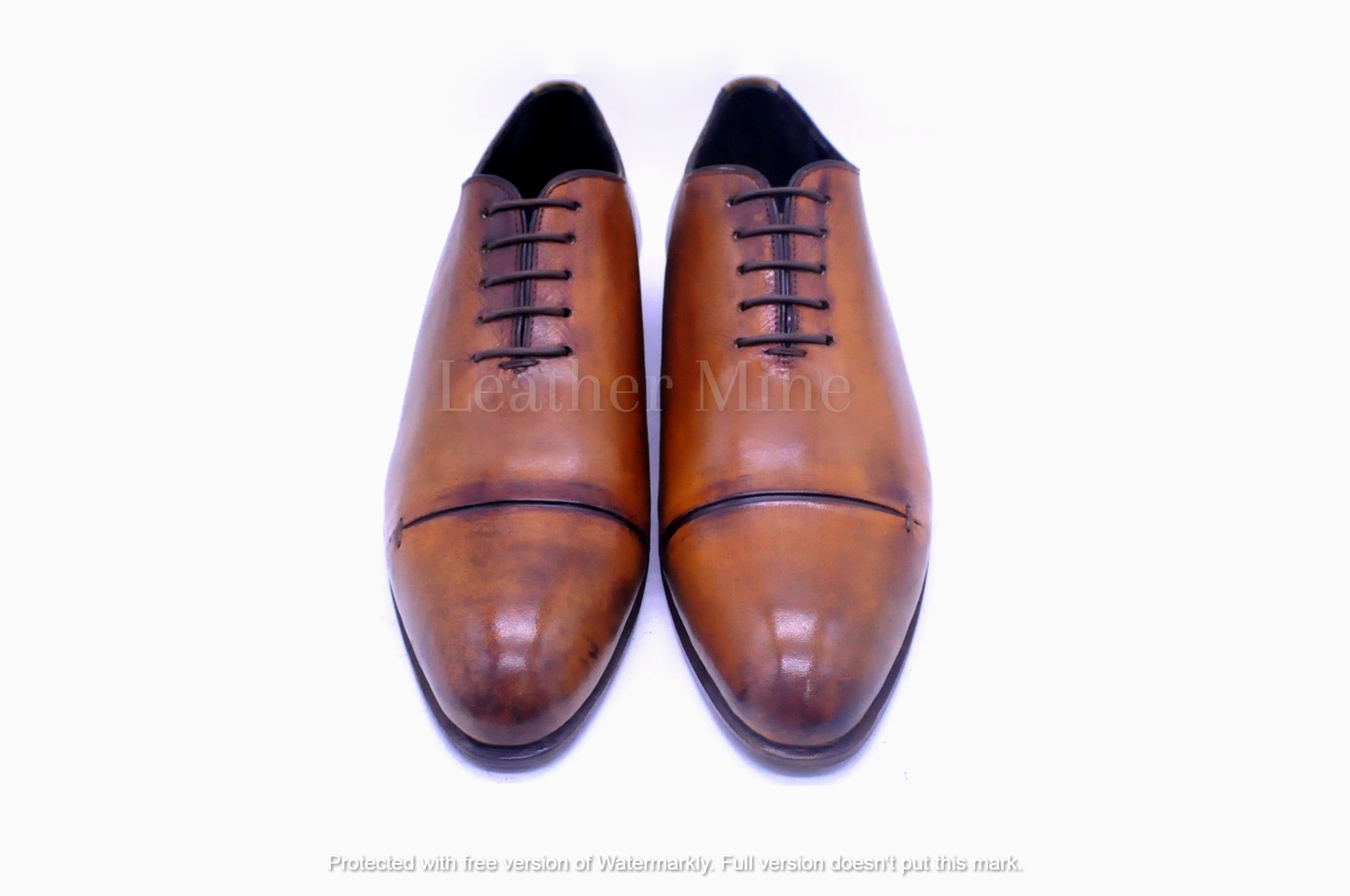 Handmade Men's Tan Patina Leather Oxfords Formal Custom Made Shoes