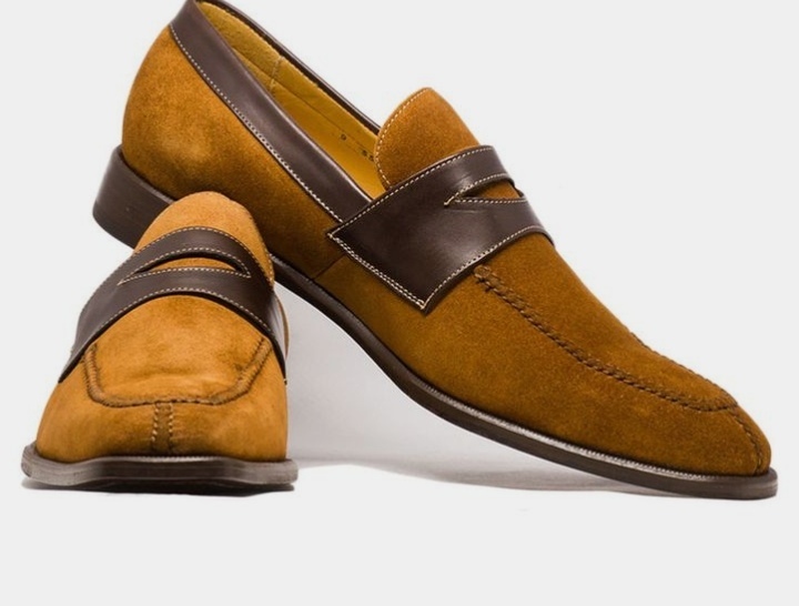 Men's Brown Suede Formal Dress Penny Loafer Slips On Moccasin Hand Made Shoes