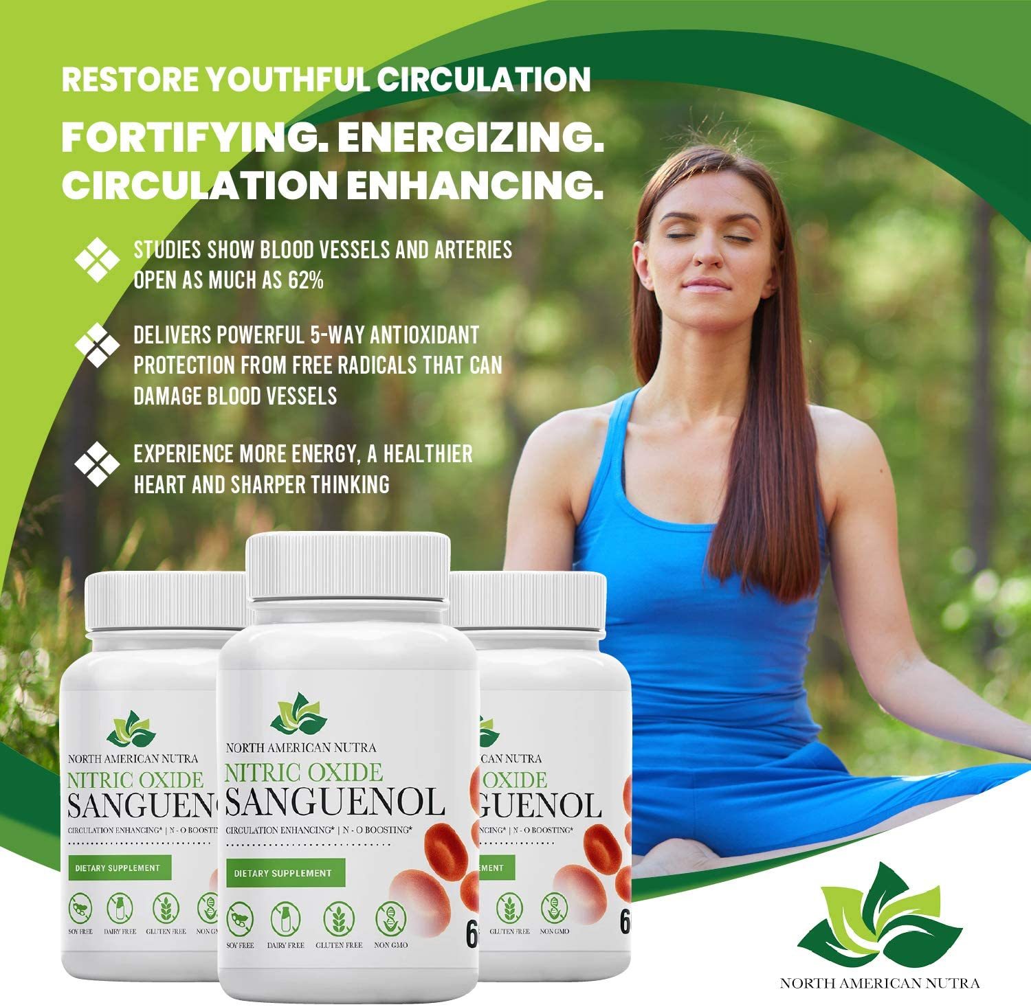 North American Nutra Nitric Oxide Sanguenol Booster Supplement Supports