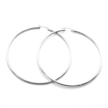 18K WHITE GOLD ROUND CIRCLE EARRINGS DIAMETER 50 MM, WIDTH 2 MM, MADE IN ITALY image 1