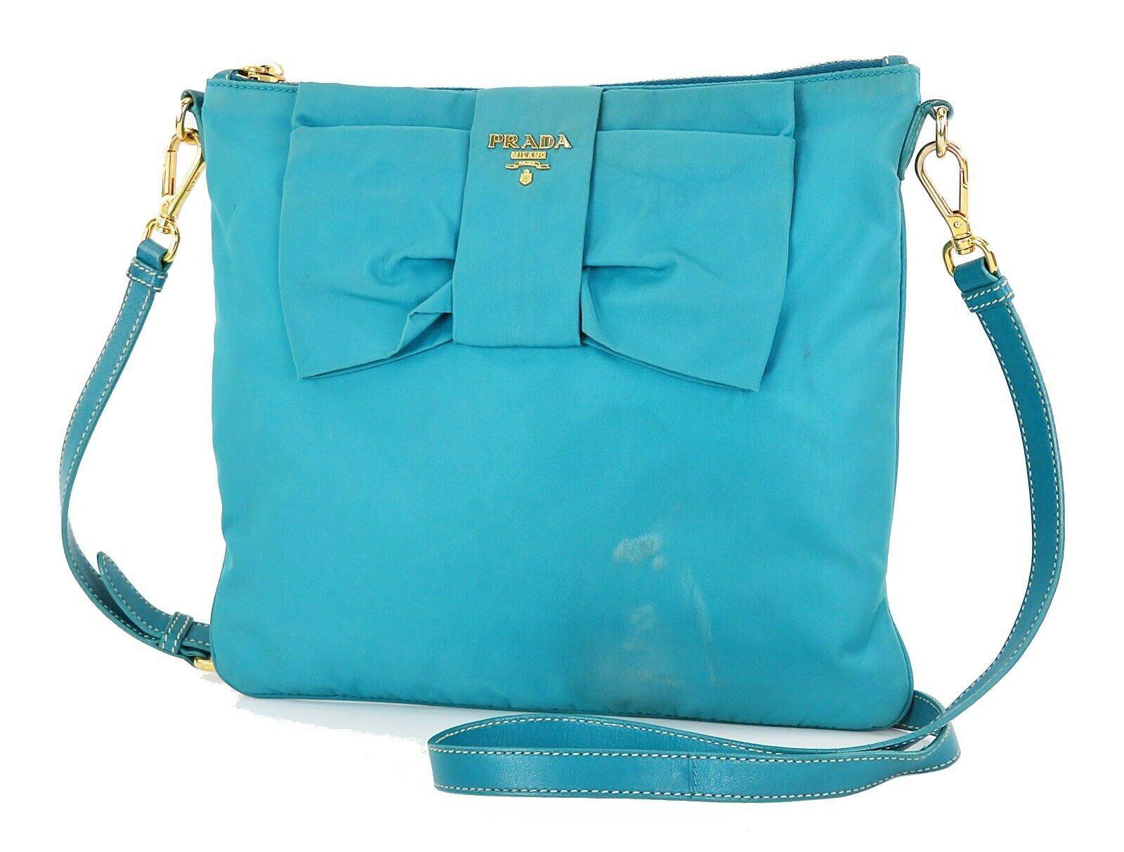 Authentic PRADA Blue Nylon Ribbon Design Shoulder Bag Purse 33583