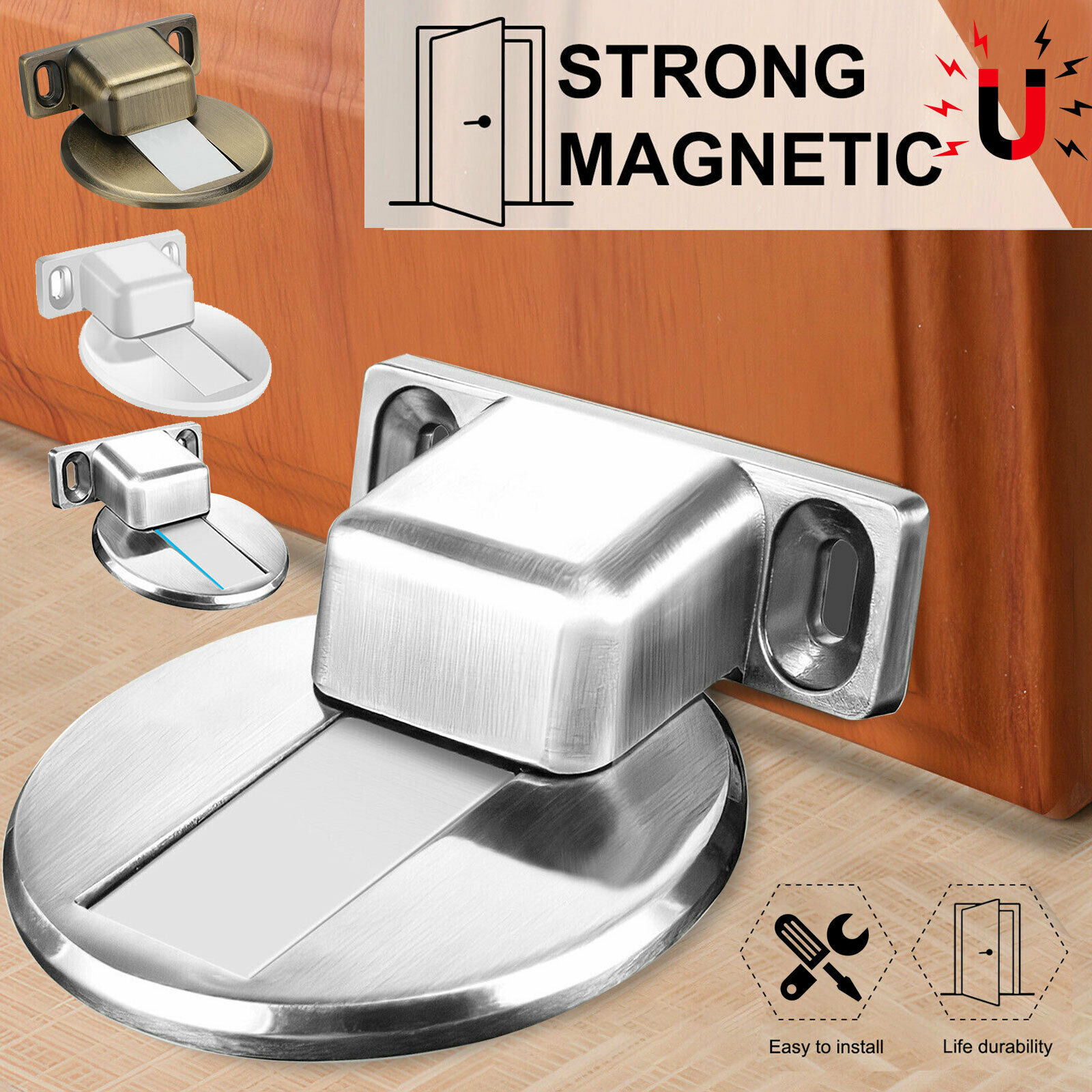 Stainless Steel Strong Magnetic Door Stop Floor Mount Self Adhesive ...