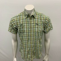 Columbia Youth XL Button Front Shirt Green Plaid Short sleeve Cotton - $16.82