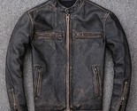 Men’s Motorcycle Biker Vintage Distressed Black Faded Real Leather Jacket - £56.00 GBP