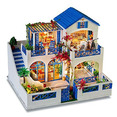 Rylai Handmade Wooden Dollhouse Miniature DIY Kit Large Villa