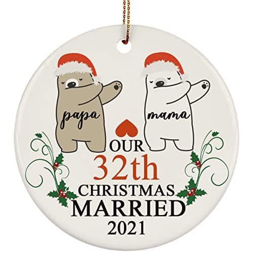 Hdhshop24 Our 32 Years Bear Couple Dabbing Circle Ornament 32th Wedding Annivers