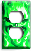 Green Flames Burning Angry Skull Outlet Wall Plate Biker Man Cave Room Art Decor - $10.22