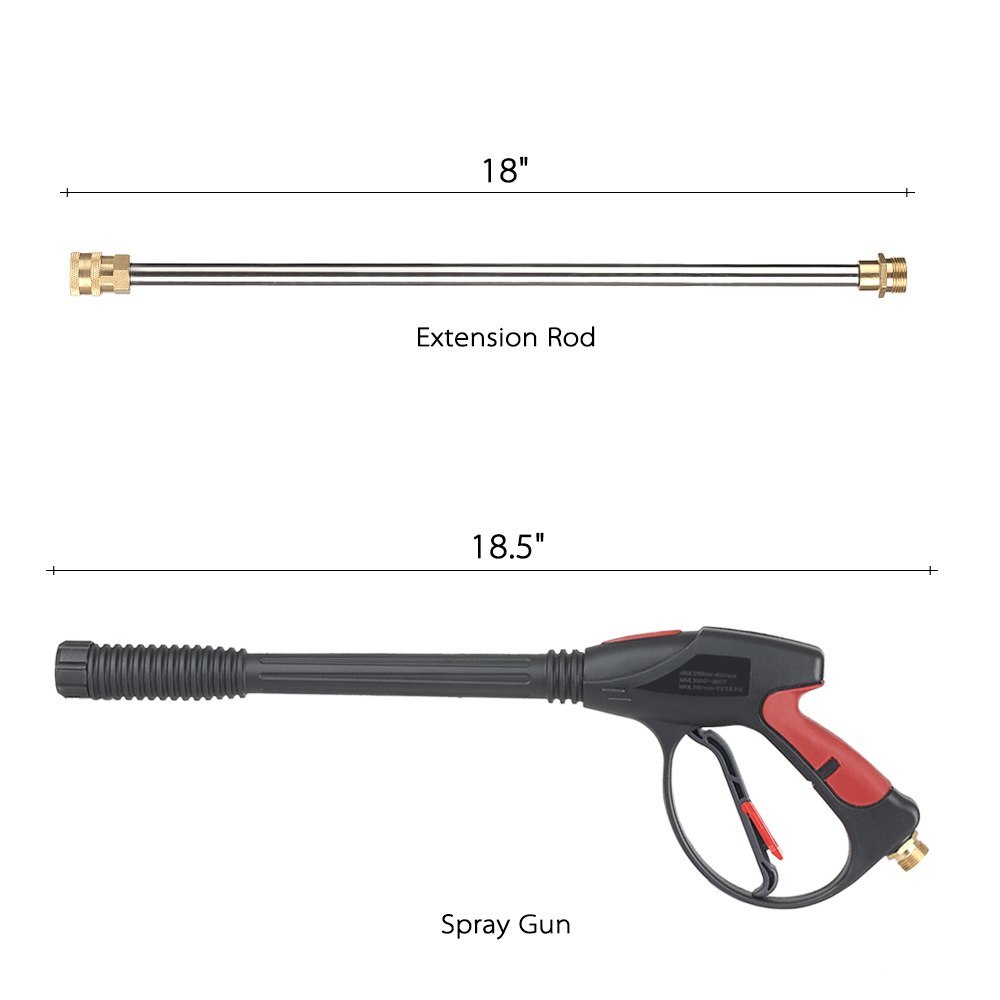 Pressure Washer Gun 4000 PSI Spray Gun with 18" Extension Wand + 4