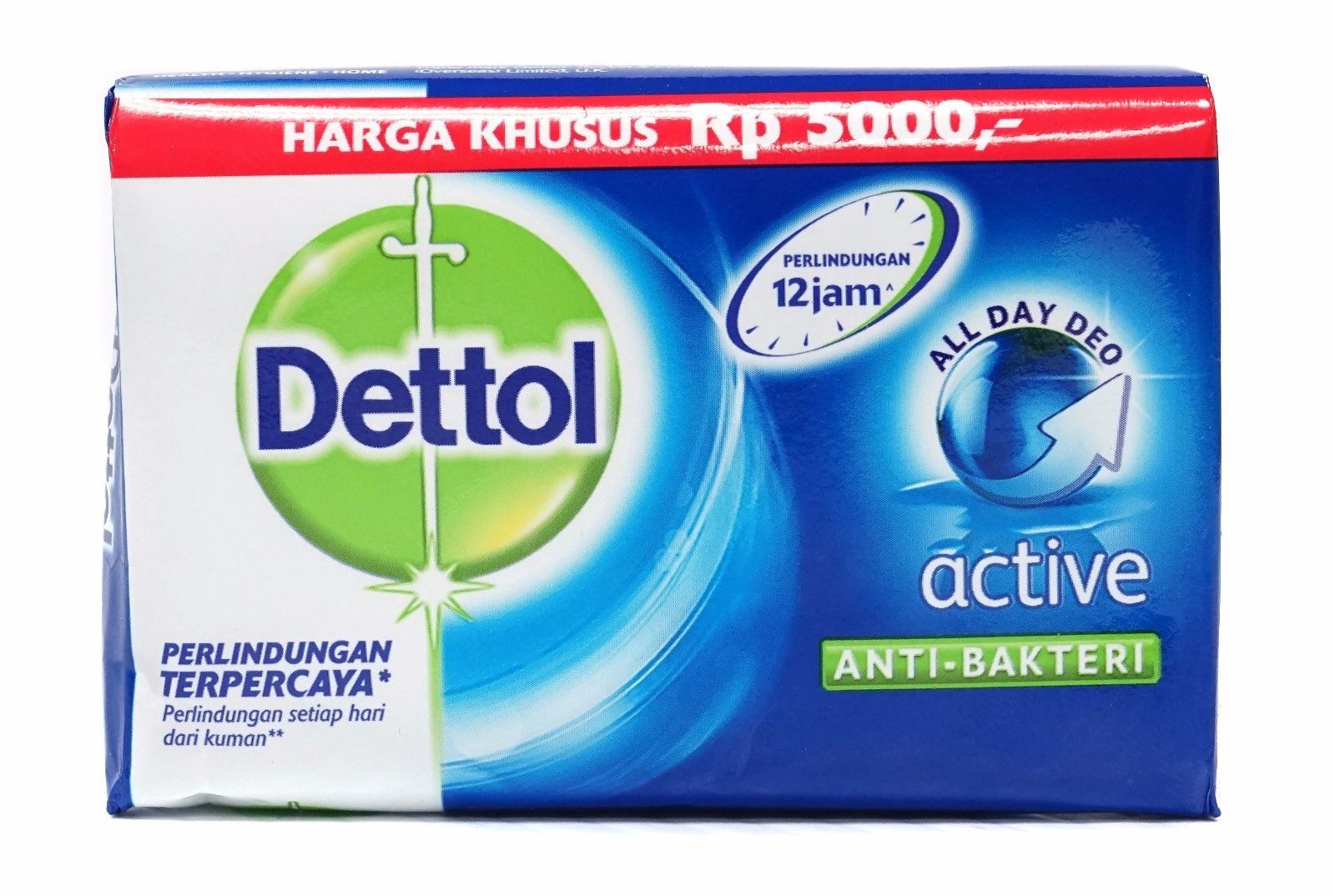 12 x Dettol ACTIVE AntiBacterial Hygiene Hand and Body Bar Soap 12H