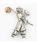 Sterling Silver Dangle Brooch of an Asian Woman with Lantern by Lang - $137.21