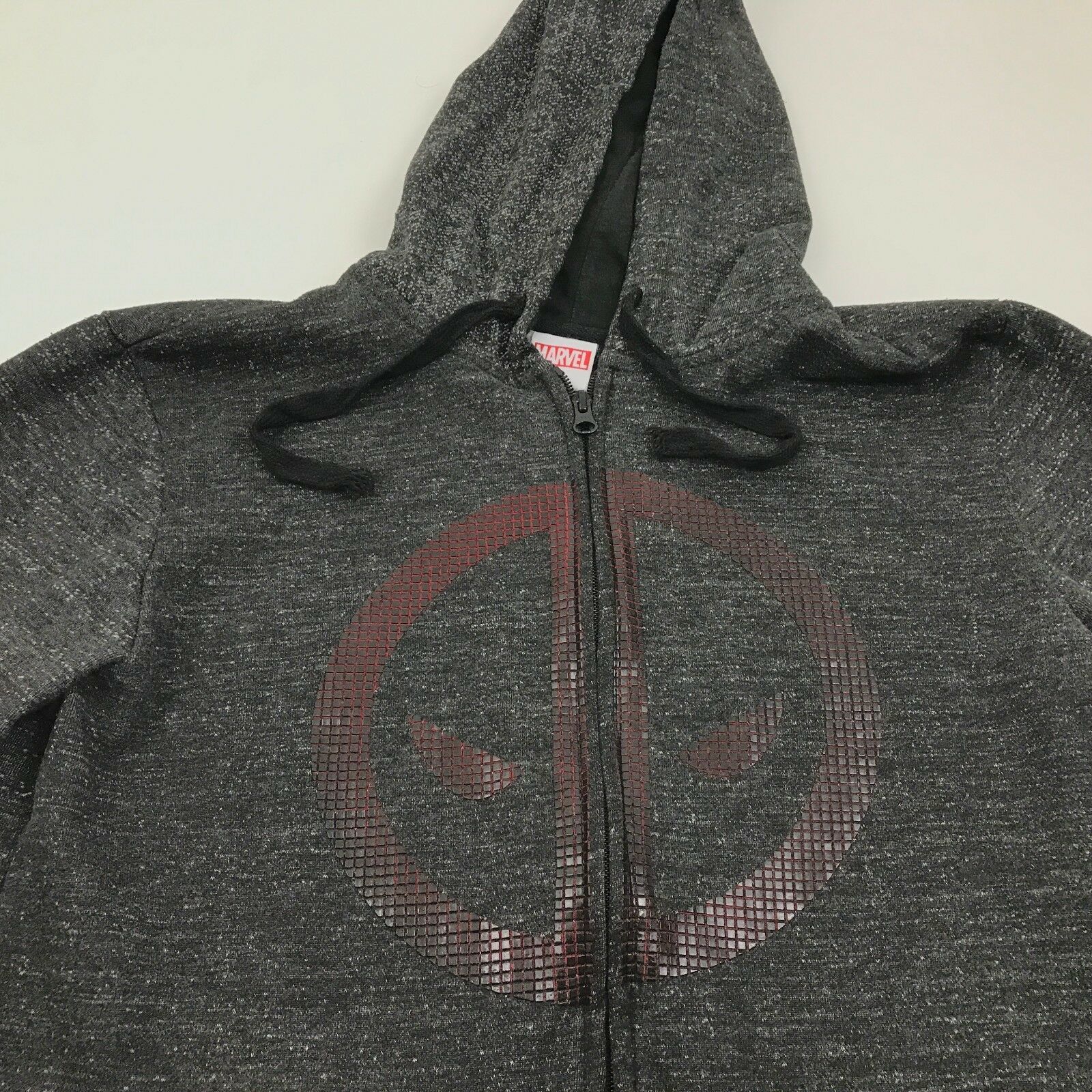 Marvel DEADPOOL Full Zip Hoodie 1/2 Sleeve Cut Off Mens L Large