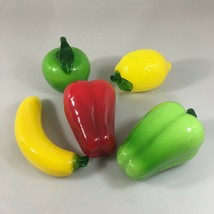 Lot of 5 Murano Style Glass Fruits & Vegs Lemon Green Apple Banana 2 Peppers - $53.41