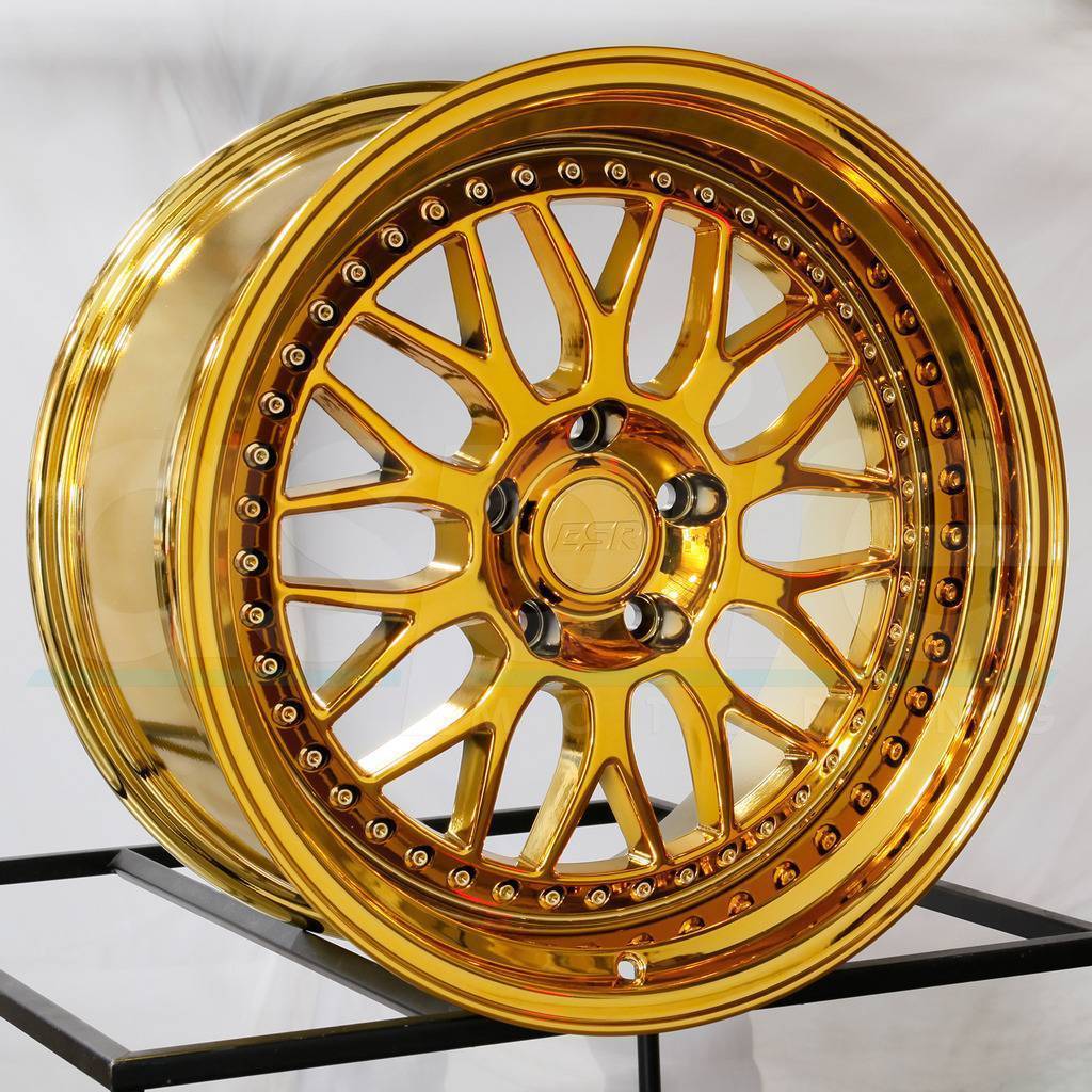 One 18x8.5 ESR SR01 SR1 5x100 30 Gold Chrome Wheels Rims - Wheels