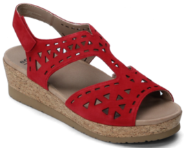 Earth Buran Rosa Sz 10 M EU 42 Women's Perf Suede Ankle Strap Wedge Sandals Red - $51.68