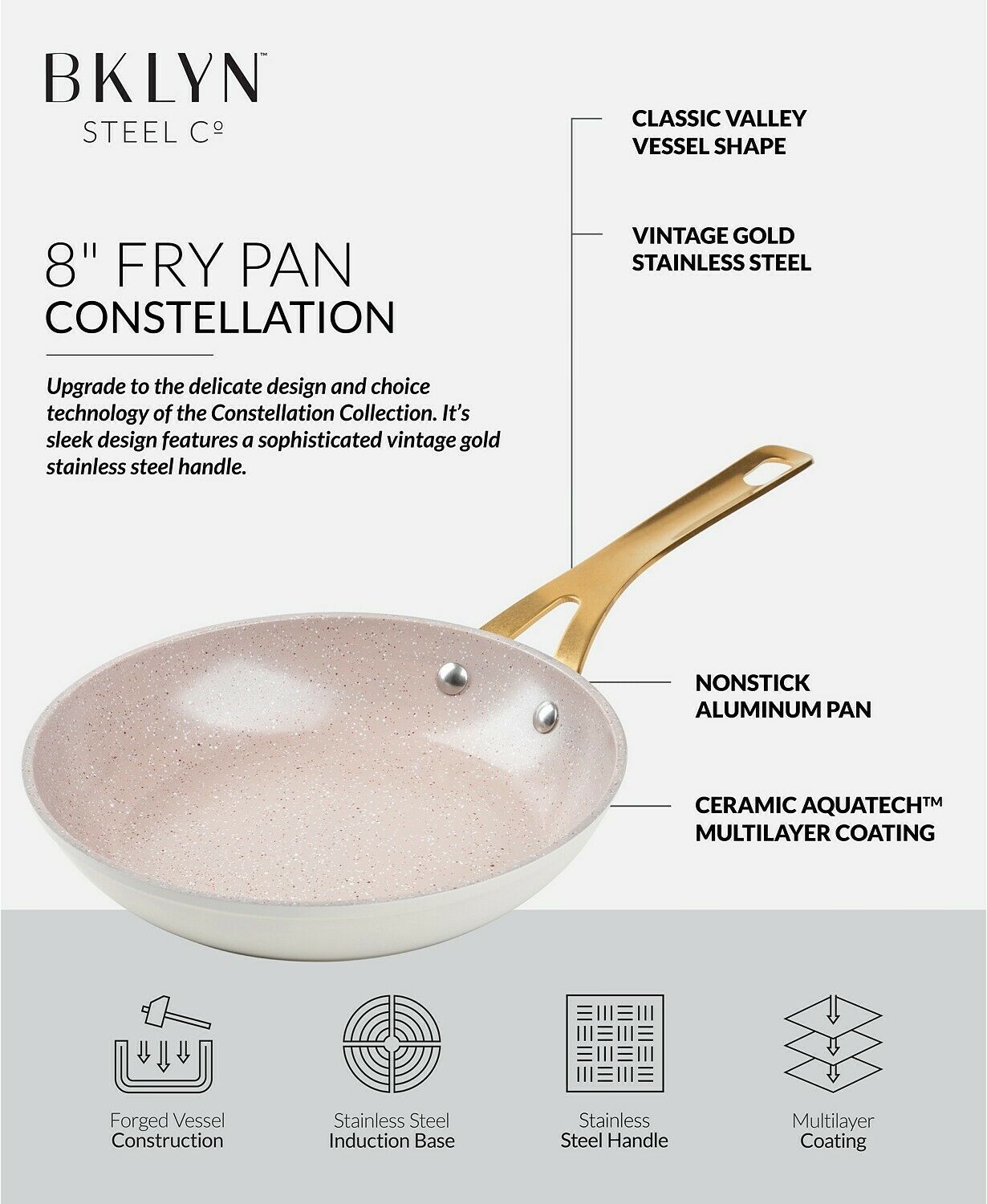 TAN Pluto Constellation Nonstick Speckled Fry Pan Brooklyn Steel Co 8" 