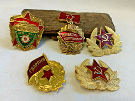 Vtg USSR Soviet Russia Hat Badge Pins Red Star Sickle &amp; Hammer Cold War ... - $29.95