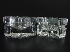 Pair of Mikasa Crystal Tea-Votive Square Modern Geometric Candle Holders  - $19.99