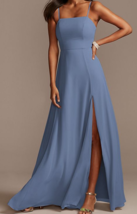 CL Davids Bridal Spaghetti Strap Chiffon Bridesmaid Dress Slit Steel Blu... - $159.99