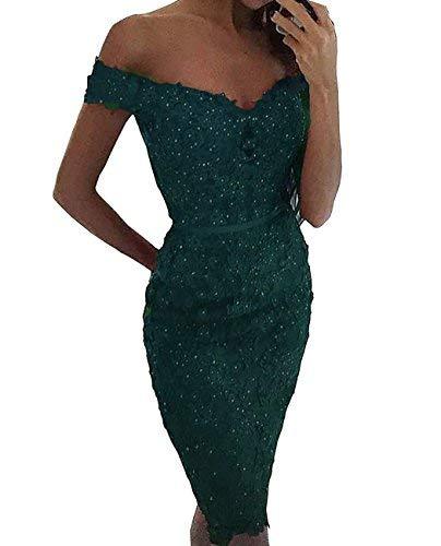 Off The Shoulder Short Beaded Lace Sheer Prom Dress with Sash Teal US 4