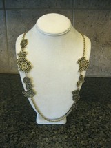 ANN TAYLOR Antique Gold Tone Asymmetric Chain 30” Necklace w/ Flower Links - $15.95