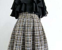 A-line Winter Tweed Skirt Outfit High Waisted Plus Size Burgundy image 8