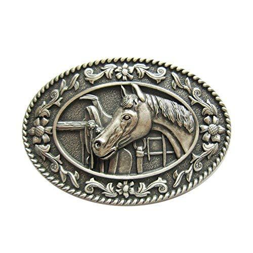 New Vintage Silver Plated Horse Head Saddle Western Oval Belt Buckle