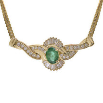 1.45 Carat Oval Emerald & 1.00 Carat Diamond Necklace 14K Yellow Gold - $1,286.01