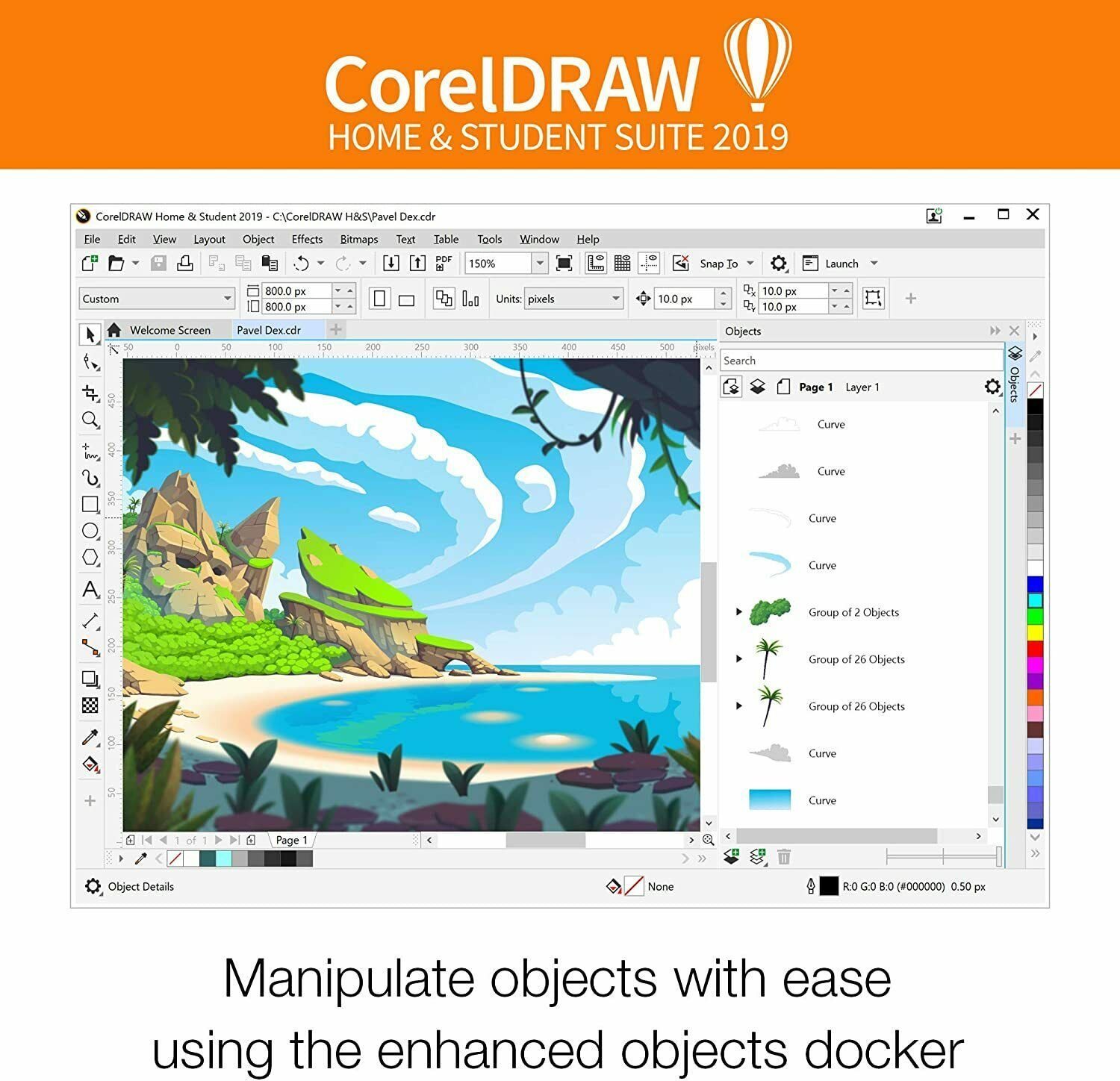 Corel CorelDRAW Home & Student Graphics Design Suite 2019 USA Disc