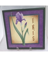 Purple Iris wall decorative ceramic tile 10 3/8” framed in green metal f... - $8.59