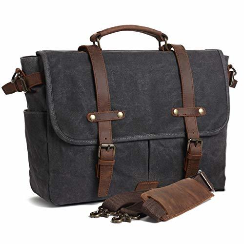 SOAEON Mens Messenger Bag 15.6 Inch Waterproof Canvas Leather Bag ...